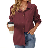 Zingj New Flip Pocket Collar Button Solid Color Patchwork Shirt Coat-Outfit