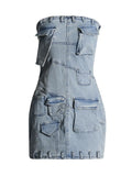 Fashion Fall 2025 New Multi-Bag Stitching Sexy Strapless Wrap Hip Short Denim