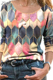 Pattern Fashion Tops Casual Loose T-shirt 2023 Autumn Winter New O-neck Long Sleeve T-shirt Women's Clothing