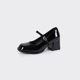 Heels Women Black College Style Small Leather Shoes Thick Heel With Square Thick Soles Of French Mary Treasure