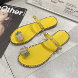 Size Large-Size Women's Shoes 2025 Summer New Pineapple Water Drill Cool Slippers Women Wear Flat Beach