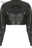 Fashion Crop Autumn Winter Coat for Women PU Leather Jacket Zip Up Pockets Moto&Biker Style Racing Jackets