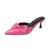 Elegant Wind Pointed Head Shallow Bow Thin Heel Show Thin Head Half Slippers Female Outside Wear Fashion Temperament Half