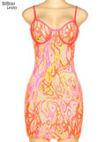 Print Bodycon Mini Dress Women Sleevelesses Backless Spaghetti Strap Hip Skirt Female Party Clubwear Sundress