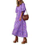 Spot 2025 Women's Summer New Short Sleeve Medium And Long Bohemian Print