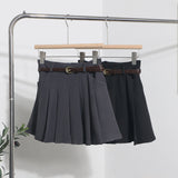 College Style Gray Half Skirt Short Skirt Small High-Waist A-Word Skirt Jk Skirt With Belt