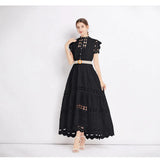 Temperament High-End Collar Hollow Embroidered Lace Spliced Sleeveless Waist Thin Elegant