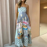 Summer Women's New Temperament Elegant High-Waist Print Slings Casual Fashion