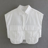 Color Y2K Women's Big Pocket Splicing Irregular Cardigan Polo Collar Shirt Top