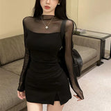 Sexy Hanging Neck Squealing Braided Dress Night Club Women's High-Rise Thin Open Forked With Hip Drawstring