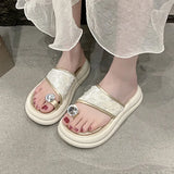 Fashion Comfortable One-Word Drag Woman 2025 Summer New Thick Bottom Height Clamp Slippers Women Wear Cold Drag
