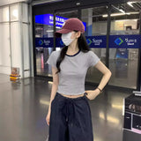 Zingj Color Short-Sleeved T-Shirt Women 2024 Summer New Slim Show Thin And Versatile Short Shoulder Students Pure Color Top
