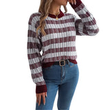 Shooting 2025 Autumn And Winter Round Neck Retro Striped Lantern Long-Sleeved Jacket Sweater Women's