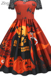 Dress Christmas Costume Women Lace Short Sleeve Hight Waist Vintage Evening Party Prom Casual