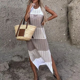 Fashion Trend Women's New Round Neckless Sleeveless Under The Pended Fork Knitting