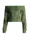 Street Coat Autumn 2025 New One-Word Lapel Zipper Stitching Design Sense Short Jacket