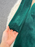 Winter Green/Black Velvet Long Dress Women Sexy V-Neck High Waist Bodycon Party Vestido Female Slim Maxi Robe New