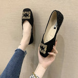 Head Flat Sole Women's Evening Wind Gentle Women's Spring And Autumn Soft Bean Shoes Shallow Mouth Water Drilled Pregnant Women's