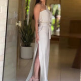 Zingj 2023 New Fashion Solid Color Diagonal Collar Sleeveless Casual High-Waisted Skirt Suit-Outfit