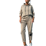 Autumn And Winter New Women's Pure Color Round Neck Long Sleeves With Splicing Trousers Set