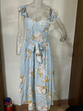 Zingj New Fashion Floral Print French Retro Waist Sling Dress-Outfit