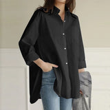 Office Blouse Casual Cotton Button Long Sleeve Shirt Oversize White Loose Shirt Women Tops Irregular Women Clothes