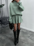 Women's Clothing 2025 Autumn/Winter New High-Necked Long-Sleeved Fashion Casual Rolled Short Dress