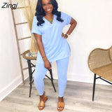 Two Piece Sets Women Summer Casual Loose Pullover Top And Pants Set Plus Clothing Matching Set