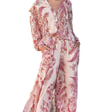 Spot Spring 2025 New Women's Fashion Long Sleeve Print Shirt Wide Leg Pants Two-Piece