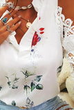 Hollow Out Printed Blouses V-Neck Short Sleeve Lace Shirts Summer Female Strapless Blouse Women Casual Tops Elegant