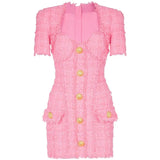 French Temperament In Autumn And Winter 2025, The New French Temperament Lion Button Tuxedo Side Collar Short-Sleeved Coarse Flower