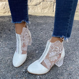 Spring And Summer New Lace Flower Mesh Women Cool Boots Crystal High Heel Head Hollow Roman
