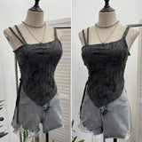 Wasteland Hottie Wearing Sling Vest To Do Old Hole Tie Dye With Chest Cushion Short Sleeveless Top