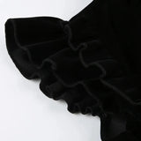 Ruffle Sleeve High Neck Velvet Black Mini Dress-Outfit