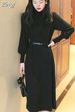 Female Black Knitted Sweater Dresses for Women Elegant Ladies Turtleneck Long Sleeve Midi Vestidos Autumn Winter