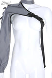 Streetwear Neon Halter Sweatshirt Hoodie Buckle Reflective Smock One Shoulder Women's Sweatshirts Holographic
