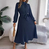 Autumn And Winter Elegant Long Sleeves To Close The Waist 100 Folding Dress Dress Women's