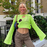 Neck Summer Girl Fashion Sexy Irregular Ripped Hollow-out Knitted