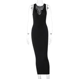 Ribbed Knitted V Neck Black Long Dress Women Sleeveless Slim Party Club Elegant Female Bodycon Midi Dress Streetwear