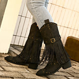 Style Escrew Boots 2025 Autumn And Winter New Rivet Belt Buckle Boots Large Size Knight Boots
