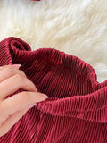 Vintage Red/Pink/Black Pleated Two Piece Set Women Casual O-Neck Short Sleeve Tops + Loose Pants Suit Female
