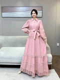 Retro Elegant Lace Splicing Strap To The Waist Lantern Sleeve Dress Female Thin Temperament Court Style