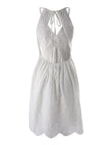 Mini Dress Women White Elegant Dress Female Sexy Sleeveless Spaghetti Strap Dress Ladies Hollow Out Backless Dress