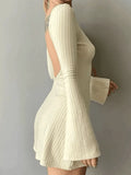 Backless Knitted Long Sleeve Mini Dress- Outfit