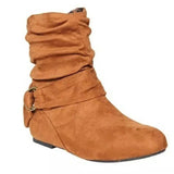 Autumn And Winter New Station Size 43 Flat Bottom Belt Buckle Women's Short Boots Lindrical Head Women's