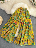 Bohemian Vacation Beach Pants Elegant High Elastic Waist Wide Leg Printed Trouser Casual Flare Fladas New