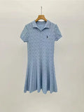 Short-Sleeved Knitted Dress Woman 2025 New College Style Polo Collar Slimming