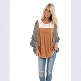 Women's Wear Bat Sleeve Print Color Swafge Round Collar Blouse