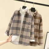 Thick Hair Coat Women 2025 Autumn And Winter New Shirt Port Loose Long-Sleeved Grinding Lattice Plus Velvet Shirt