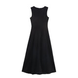 New Linen Solid Color Sleeveless Collar Fan Flute Dress